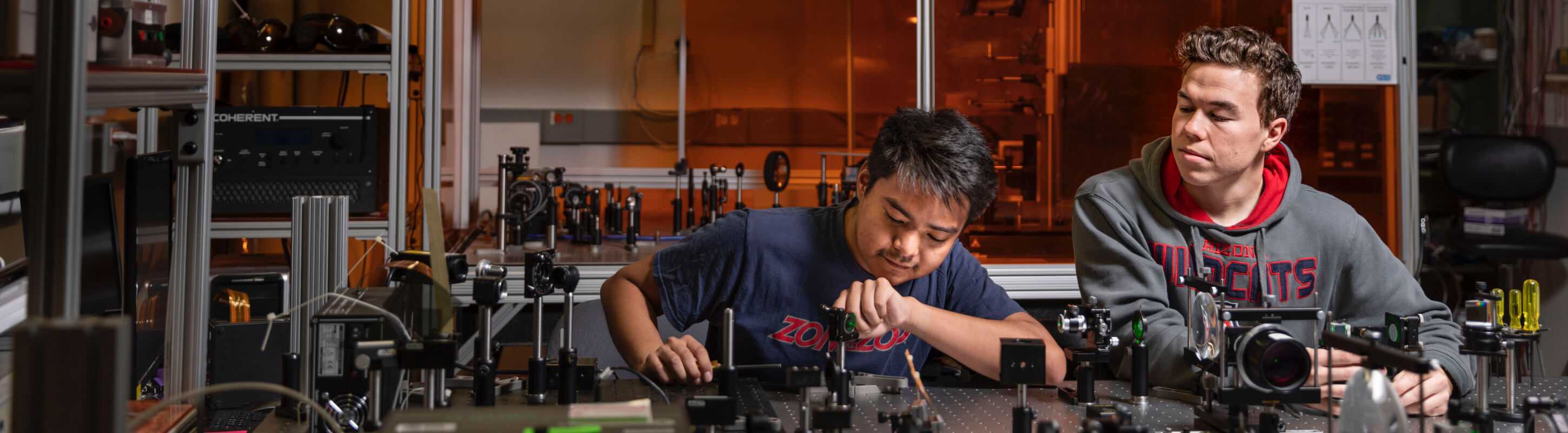 uarizona students working in an optics lab