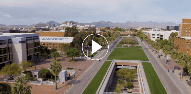 Aerial view of The University of Arizona campus looking west.